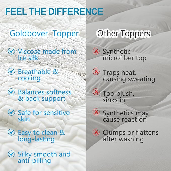 Mattress Topper King Size, Extra Thick Quilted Fitted Mattress Pad Cover, Cooling Breathable Silk Mattress Protector with Soft Down Alternative Filling (8-21" Deep Pocket)