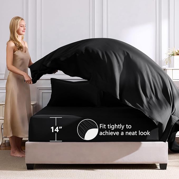 CozyLux Oversized Queen Comforter Set Black - 7 Pieces Bed in a Bag Comforter Set with Sheets, Luxury Soft Bed Set All Seasons, Bedding Set with Down Alternative Comforter, Sheets, Pillowcases & Shams