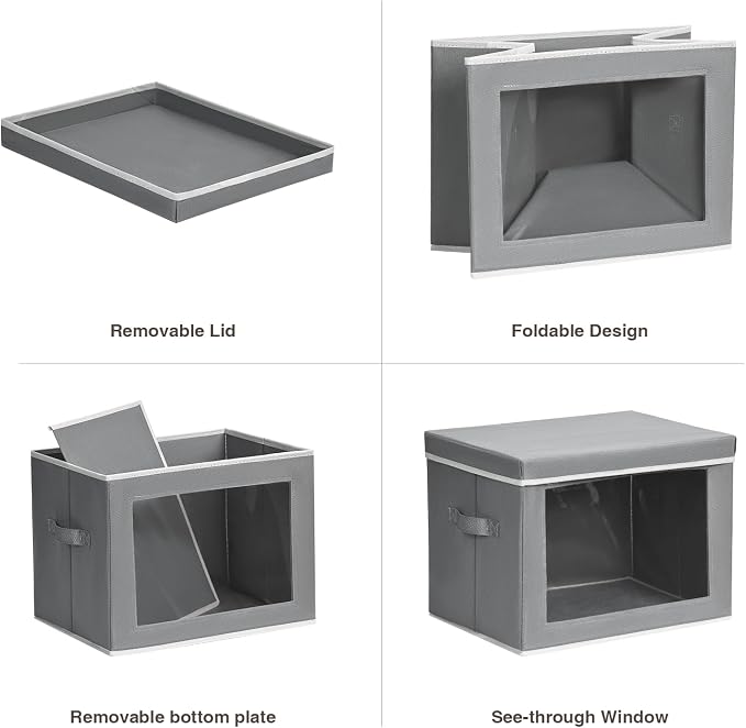 Homsorout Storage Bins, Storage Baskets for Shelves with Window, Fabric Storage Bins with Handle, Foldable Storage Cubes Boxes for Organizing for Clothes, Towels, Books, 3 Pack, Grey - Image 7
