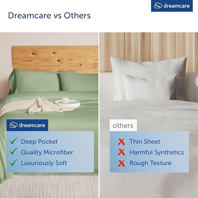 DREAMCARE Queen Sheet Set - 6 pcs Breathable Cooling Bed Sheets - up to 15" Deep Pocket Queen Sheets Set with Side Pockets - Extra Soft 100% Brushed Hypoallergenic Hotel Luxury Bedding -Sage Green