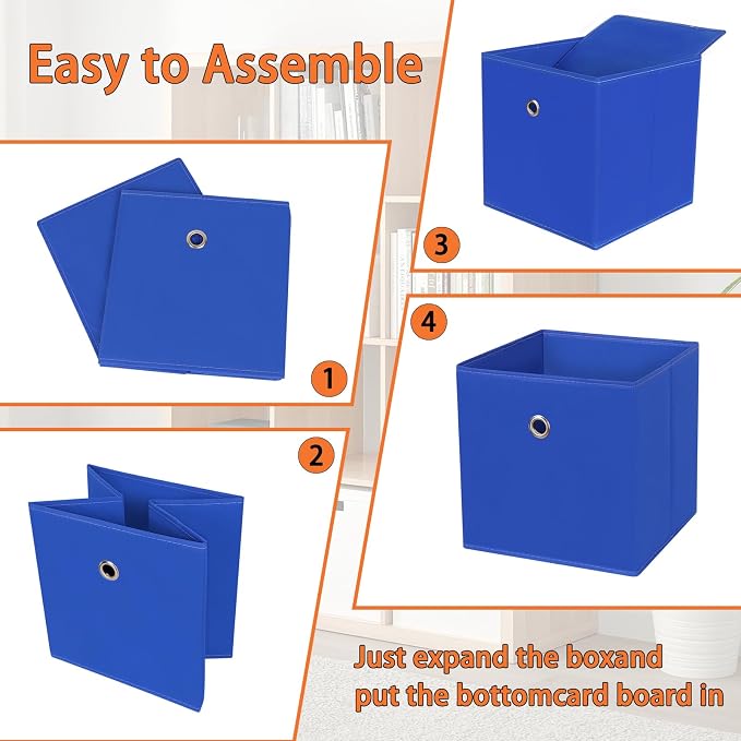 Foldable Storage Cubes Bins ,11 Inch Cloth Storage Cube Fabric Storage Box Cubes Organizer Baskets with Dual Handles for Home Organizer Set of 8 (Dark Blue) - Image 6