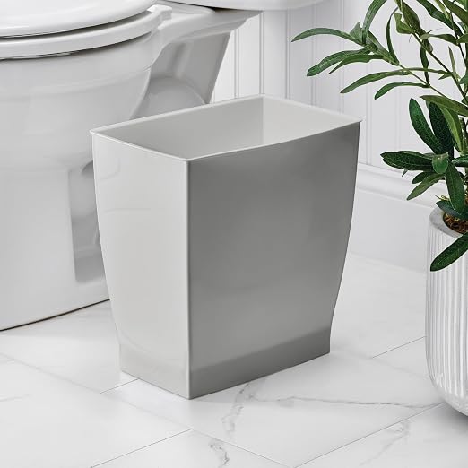 iDesign Small Plastic Bathroom Trash Can, Slim Rectangle Garbage Bin for Bedroom, Office, Dorm, 4-Pack, Gray - Image 3