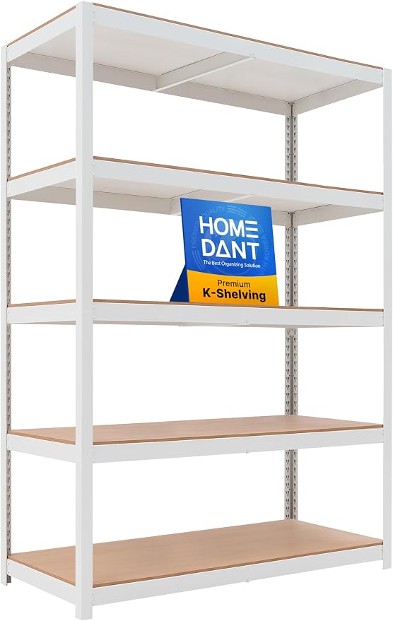 HOMEDANT House 48.1" W Deep 5 Tier Heavy Duty Garage Shelving Adjustable Metal Rack Storage Shelves Standing Shelf Unit Organizers Industrial Warehouse Basement White 1Pack by TheBestOrganizingSolution