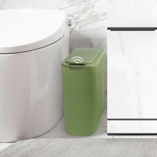 Automatic Motion Sensor Bathroom Trash Can with Lid, 2.6 Gallon Touchless Trash Bin, Smart Garbage Can Plastic Slim Wastebasket for Bedroom, Office, Dorm (Green) by TIPGO