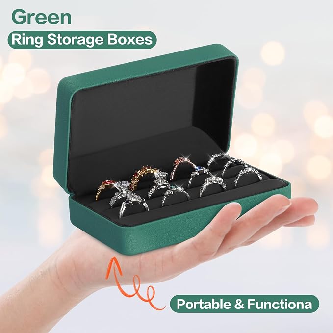KUKUVR Velet Ring Storage Box, Travel Jewelry Case with 3 Slot Ring Display Organizer (Green) - Image 2