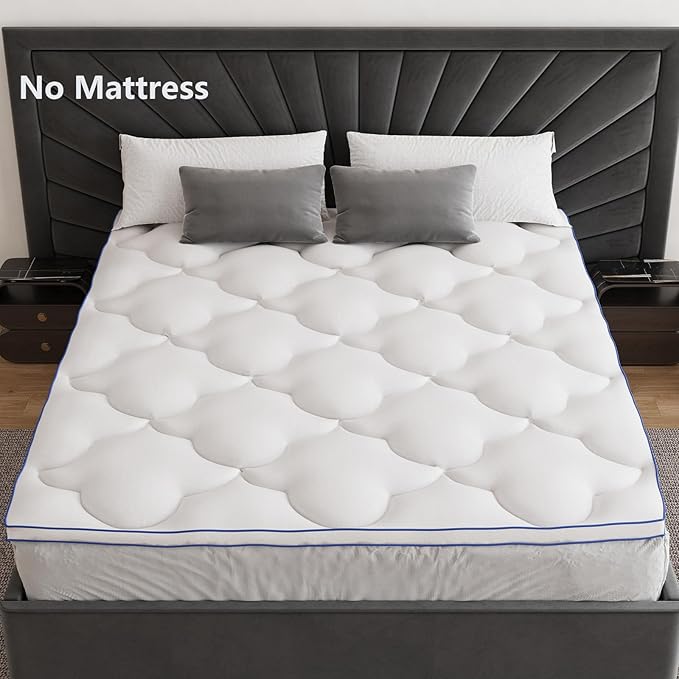 Belffin Pillow Top Mattress Topper Full Size, Mattress Pad Cover with 8-21 Inch Deep Pocket, Bed Mattress Protector for Back Pain Relief Soft Breathable Overfilled Down Alternative Filling, White