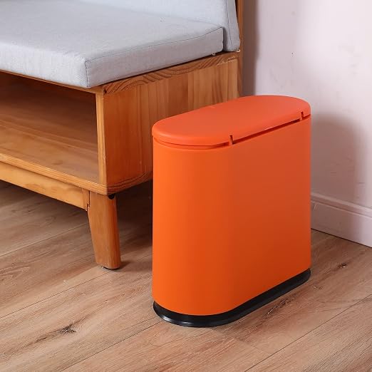Sooyee 10 Liter Rectangular Plastic Trash Can Wastebasket with Press Type Lid,2.4 Gallon Garbage Container Bin for Bathroom,Powder Room,Bedroom,Kitchen,Craft Room,Office,Orange - Image 6