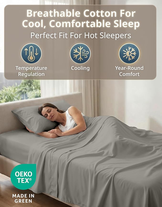 LANE LINEN Twin Bed Sheets Set - 600 Thread Count Premium Sateen Weave for Gentle Feel On Skin - 100% Cotton, Breathable Sheet Set for Added Comfort - Fits Mattresses Upto 15'' Deep - Silver
