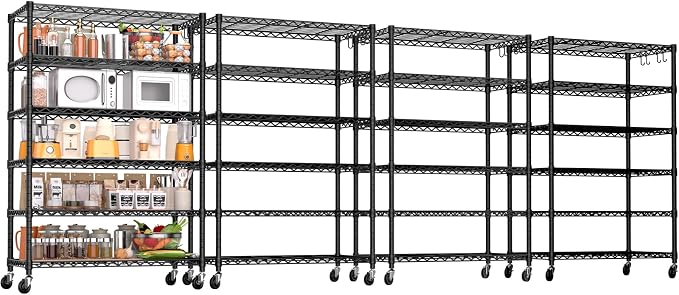 PrimeZone 6 Tier Wire Shelving with Wheels 78''H 1500lbs Storage Shelves NSF Certified Heavy Duty Steel Metal Shelf Adjustable Rolling Rack Kitchen Garage Closet Pantry Laundry 78''HX36''WX18''D 4Pcs by PrimeZone