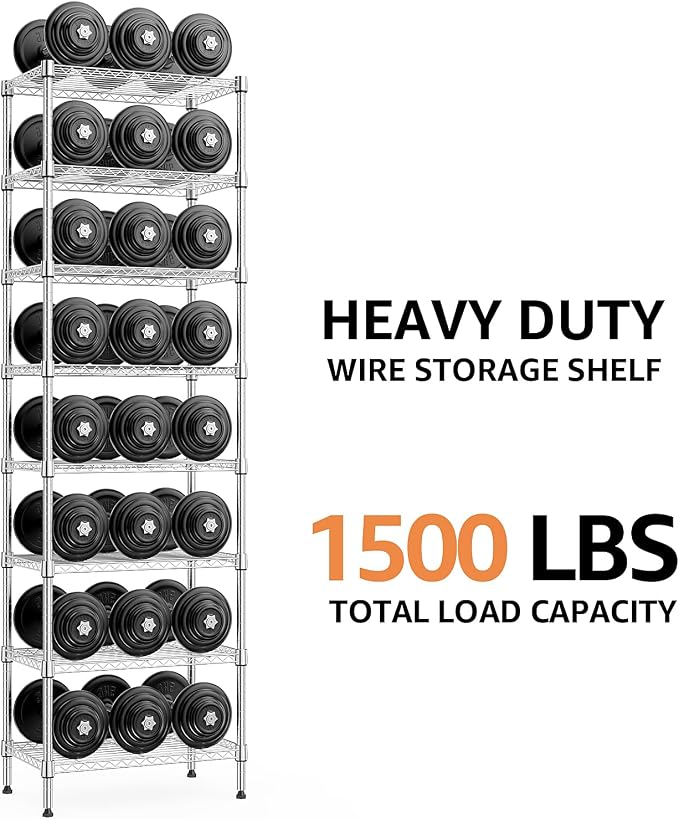 M MZG 8 Tier 2000 lbs Storage Rack Metal Wire Shelving Unit, Storage Standing Shelf Organizer for Laundry Bathroom Kitchen Pantry Closet Garage Utility Room, Chrome 13.8" D x 23.6" W x 79.5" H - Image 5