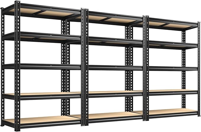 REIBII 2400LBS Storage Shelves 5 Tier Garage Shelving Heavy Duty Adjustable Garage Shelves, Utility Rack Shelf, Shelving Units for Storage Warehouse Pantry Closet, 35.5" W x 11.9" D x 72" H, 3 Pack by REIBII