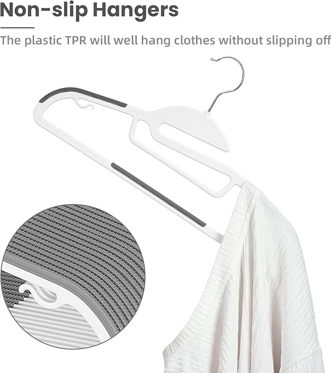 BAGAIL Plastic Hangers 50 Pack with Non-Slip Design,0.2 Inches Thick, 360°Swivel Hook Space Saving Organizer for Bedroom Closet,Shirts,Pants(White- S Shaped) - Image 3