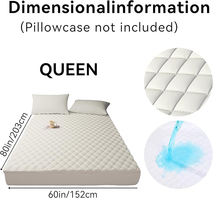 WESLEEPER Mattress Protector Waterproof Mattress Protector Mattress Bed Cover Super Soft Breathable Machine Washable Cover for Home, Bedroom, Hotel (White, Queen)