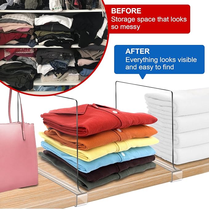 Acrylic Shelf Dividers for Closet Organization 8PCS Closet Shelf Divider Closet Dividers for Shelves Shelf Organizer for Closet Shelf Organizer for Wood Closet Separator Clear - Image 4