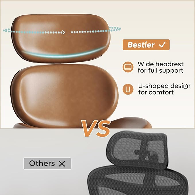 Bestier Swivel Modern Chair with Ottoman No Wheels, PU Criss Cross Reading Chair with Extended Headrest & Adjustable Seat, Modern Armless Ergonomic Chair for Living Room, Brown