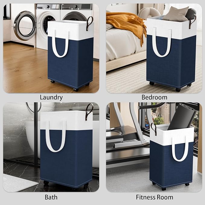 HomeHacks 75L Rolling Laundry Basket with Wheels, Collapsible & Waterproof Laundry Hamper, Mobile Clothes Hamper, Storage Laundry Bins with Handles for Laundry Room, Bedroom, Bathroom & Dorm, Blue - Image 7