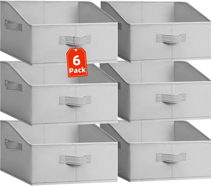 Criusia Closet Organizers Bins 6 Pack - Large Closet Shelf Organizer with Handles - Fabric Trapezoid Home Organization and Storage Baskets for Organizing Clothes Toy Blanket Towel Purse Hats by Criusia