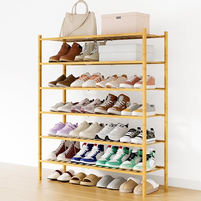 Smiry Shoe Rack, 6 Tier Long Bamboo Shoe Organizer, Stackable Free Standing Wooden Shoe Storage Shelf for Closet, Entryway, Front Door Entrance, Natural by Smiry