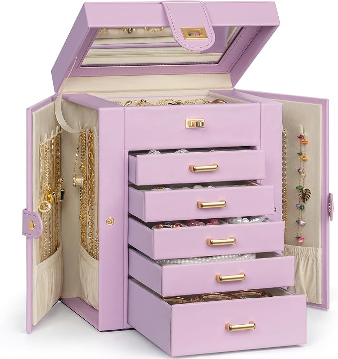 AKOZLIN Jewelry Box Organizer Functional Leather Jewelry Storage Case for Women Girls Ring Necklace Earring Bracelet Holder Organizer with Mirror by AKOZLIN