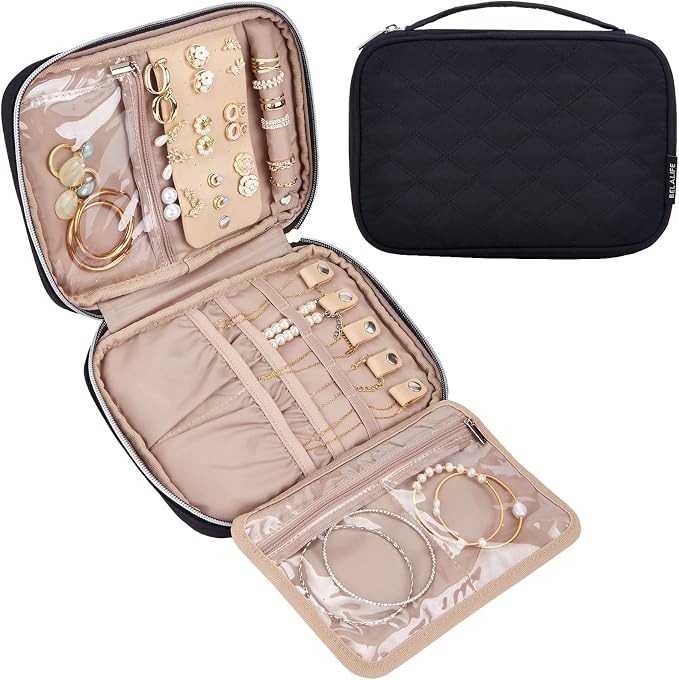 BELALIFE Travel Jewelry Organizer, Portable Storage Case for Earrings, Rings, Necklaces, Bracelets, Black by BELALIFE
