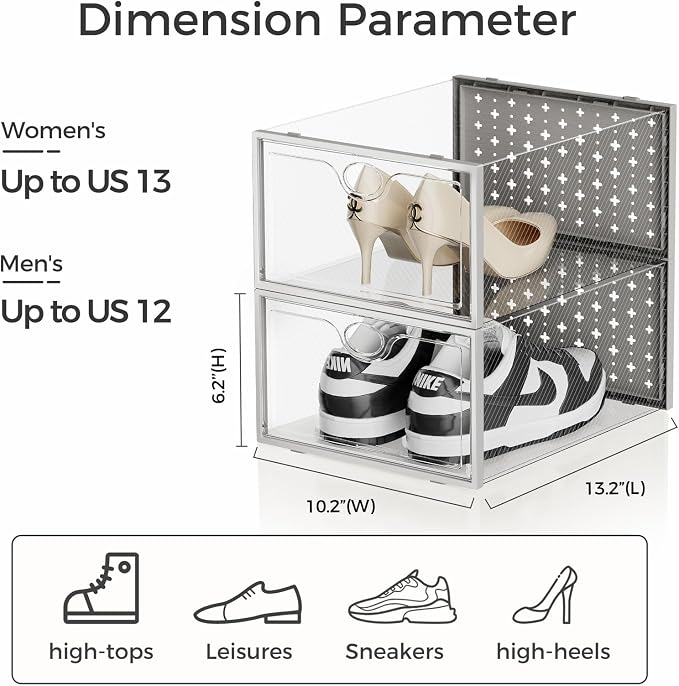 Pinkpum 15 Pack X-Large Shoe Storage Boxes Fit Size 11, Shoe Organizer for Closet Clear Plastic Stackable Shoe Dispaly Case Bins Holder, Sneaker Storage for Sneakerheads Gray - Image 2
