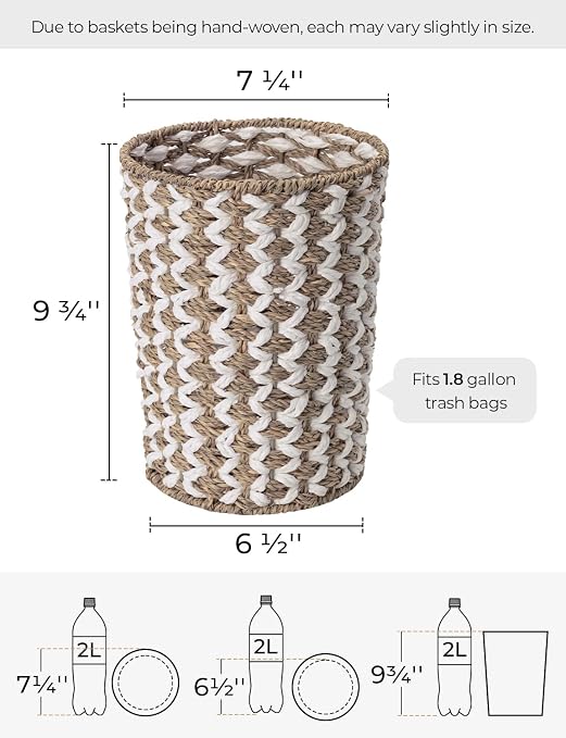 StorageWorks Wicker Waste Basket, Small Trash Can with Handwoven Seagrass and Paper Rope, Wicker Garbage Can for Bedroom, Bathroom, 1 Pack - Image 2