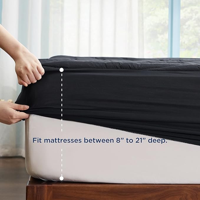 Bedsure Black King Mattress Pad - Quilted Fitted Mattress Topper Protector with 8-21 Inches Deep Pocket, Noiseless Breathable Bed Cover Padded, Machine Washable, Black,78x80 Inches