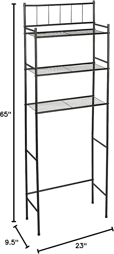 Honey-Can-Do 3-Tier Over-the-Toilet Space Saver Shelf, Black Metal, 23W x 65H x 9.5D in, Freestanding Bathroom Organizer - Image 3