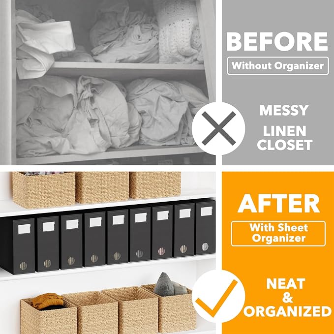 SpaceAid 9 Pack Bed Sheet Organizers and Storage, Foldable Sheet Organizer with Window for Linen Closet, Set Folder Keeper for Queen & King Size Bedding Storage (Black) - Image 2