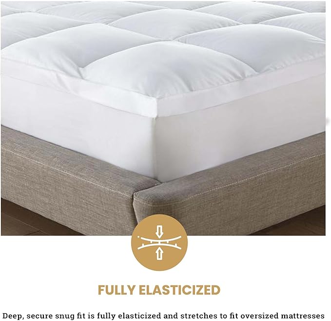 Superior Mattress Topper, Down Alternative, 2 Inch Deep Sized Bed Pillow Top, Comfort Pad, Fluffy Mattress-Topper Protector, Plush Cooling Extra Soft, Hotel Quality, Sleep, All-Season, Full, White