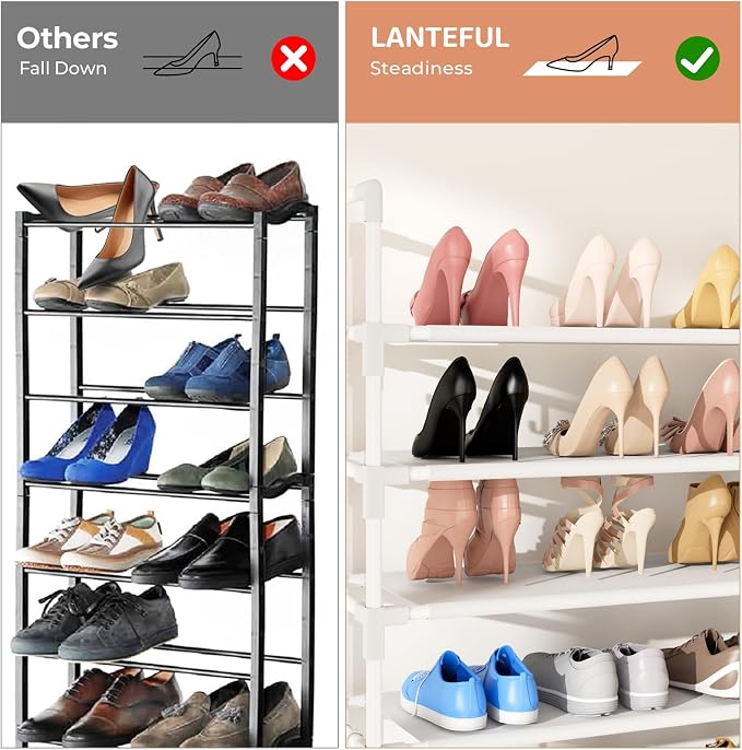 LANTEFUL 11 Tiers Tall Shoe Rack Holds 55 Pairs of Shoes with 18pcs Hooks Sturdy Wide Shoe Organizer Storage Free Standing Metal Shoe Shelf for Closet, Entryway White - Image 6