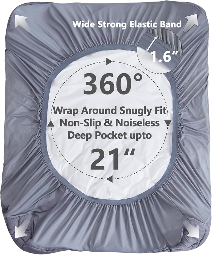 King Size Mattress Pad Waterproof, Cooling Mattress Topper Noiseless, Leak Proof Mattress Protector Deep Pocket Washable, Quilted Fitted Soft King Mattress Pad Cover (78x80 inch, Grey)