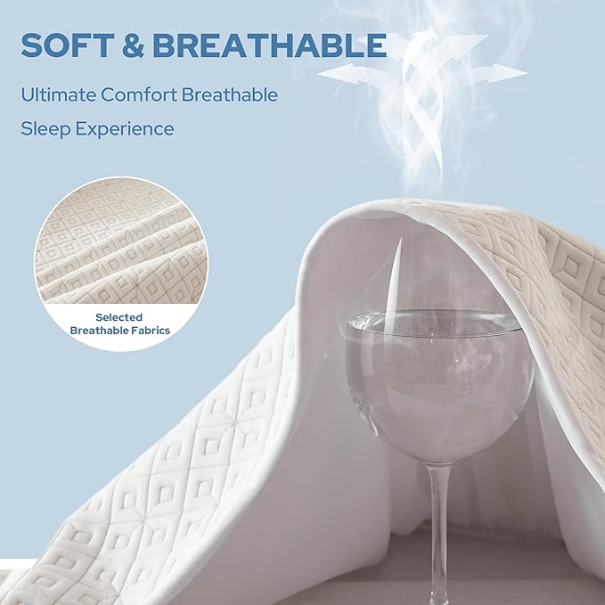 BEDLORE Queen Mattress Protector, Waterproof Noiseless Mattress Cover with Deep Pocket for 6-18 inches Mattress, Soft Breathable Mattress Pad Machine Washable (White)