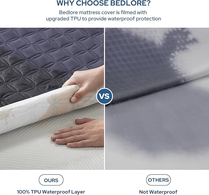 BEDLORE 2 Pack Waterproof Mattress Protector, Queen Size Pad Noiseless with Deep Pocket Fitted for 6"-18", Soft Breathable Dirt Proof Bed Mattress Cover Washable for Home, Bedroom, Hotel (Navy Blue)
