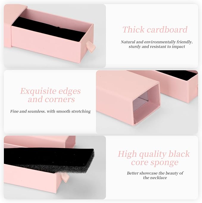 12-Pack Drawer Style Jewelry Gift Boxes with Sponge Insert, 8.7"x1.8"x1.2" Necklace & Bracelet Display Box for Presentation, Cardboard Storage Organizer for Pendant, Ring, Earring - Pink - Image 3