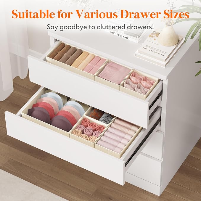 Lifewit 16 Pack Drawer Organizer, Dresser Underwear Drawer Organizer Bins, Foldable Fabric Closet Organizers, Storage Drawer Dividers, Dorm Room Essentials for Clothing, Socks, Towels, Ties Khaki - Image 4