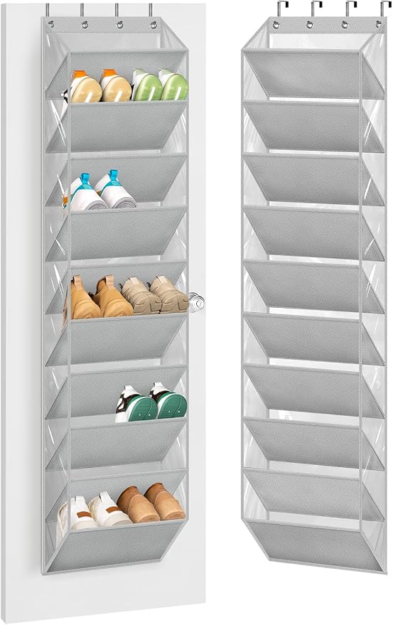 AOODA 10 Tier Clear Over the Door Shoe Organizer Storage, Deep Pockets Large Hanging Shoe Rack for Closet Door, Fit 20 Pairs Shoe Holder Hanger for Boots (Grey) by AOODA