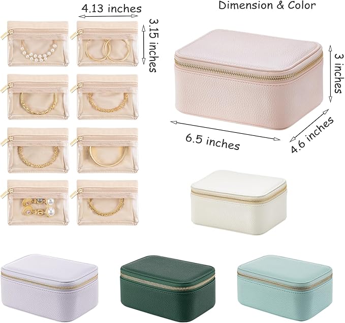 VLANDO Travel Jewelry Box Organizer – Portable PU Leather Jewelry Case with 6/8/12 Zippered Pouches, Compact Storage for Earrings Rings Necklaces Bracelets, Rosy Mauve - Image 6