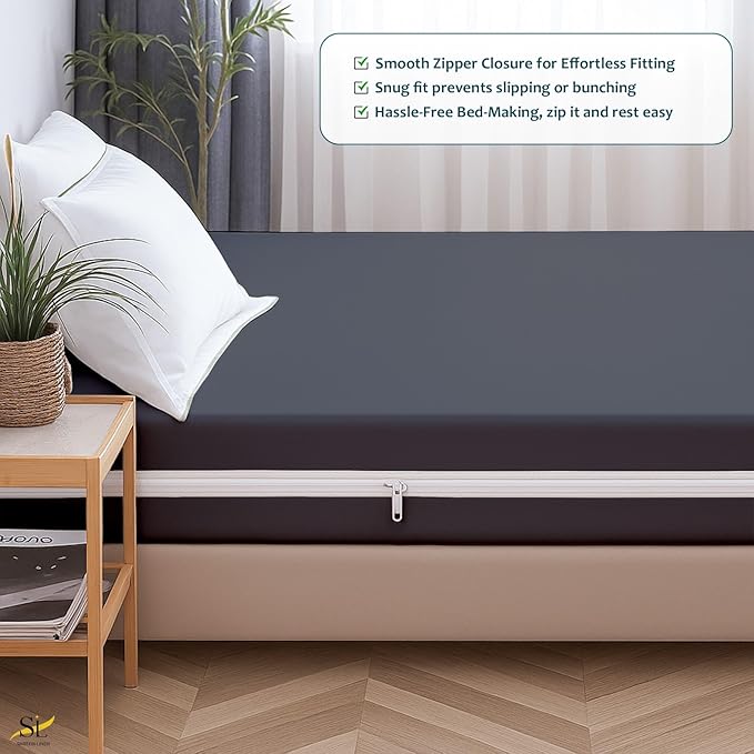 Mattress Protector Full XL Size 100% Waterproof Zippered Cover, 15 Inches Deep, Six-Sided Mattress Encasement for Bed, Zipper Closure Style (Dark Grey)