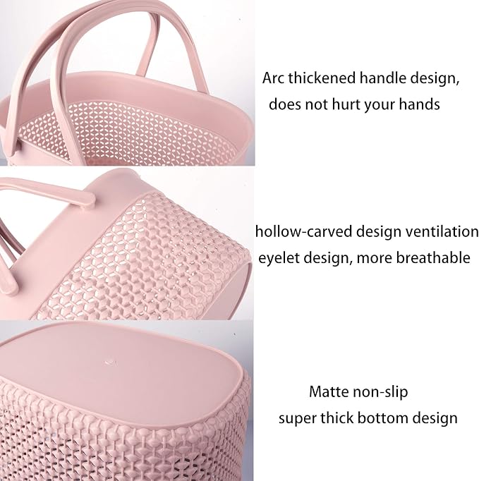 rejomiik 2 Pack Plastic Shower Caddy Basket, Portable Organizer Storage Tote with Handles Toiletry Bag Bin Box for Bathroom, College Dorm Room Essentials, Kitchen, Camp, Gym, Pink - Image 5
