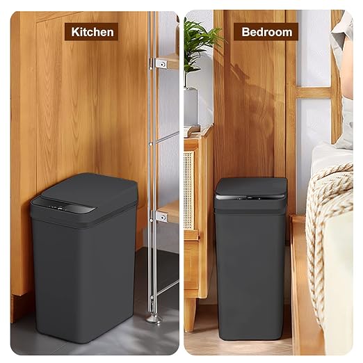 Yatmung 2 Pack - Skinny Trash Bin Sensor Motion 2.5 Gallon Touchless Bathroom Trash Can - Smart Trash Can with Lid - Electric, Narrow, Plastic, Auto Open - Small Slim Automatic Garbage Can (Black) - Image 5