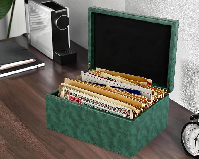 HofferRuffer Faux Leather Decorative Box, Large Wooden Structure Keepsake Box Accessory Organizer Jewelry Organizer with Hinged Lid, Storage Container for Home or Office (Dark Green) - Image 6