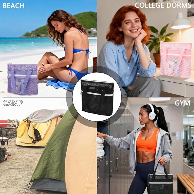 GYEUKHAM Mesh Shower Caddy Portable Shower Bag for Travel, Gym, Camping – Quick-Dry Hanging Toiletry Organizer with Zipper Pockets for Bathroom Essentials,Purple - Image 7