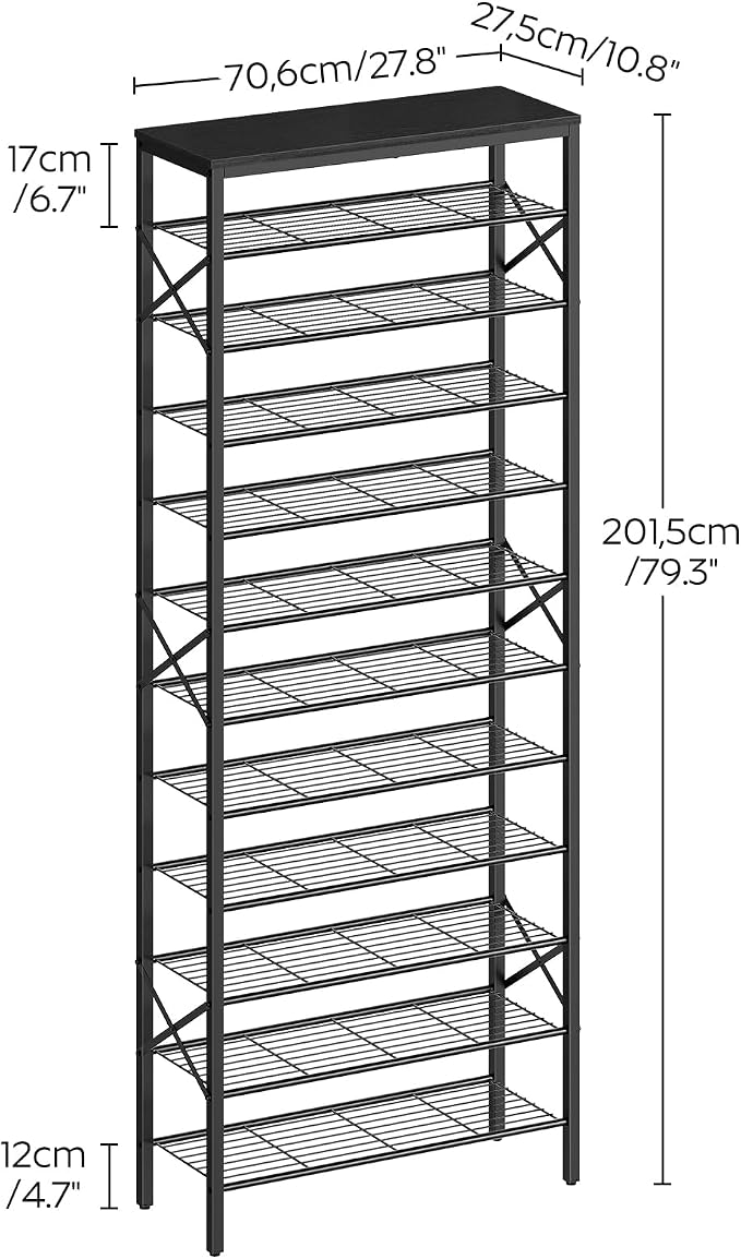 YATINEY 12 Tier Shoe Rack, Large Capacity Shoe Storage Organizer Holds 48 Pairs, Sturdy and Stable, for Entryway, Hallway, Closet, Dorm Room, Black SS12BB - Image 3