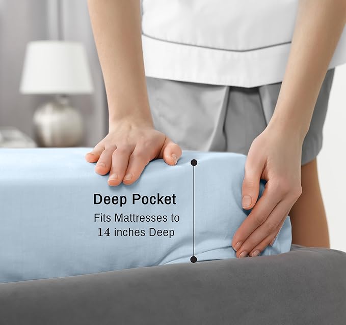 RUVANTI 100% Cotton Sheets – California King Percale Bedding, Cooling & Breathable, Durable with a Crisp, Soft & Comfortable Feel, 14" Deep Pocket, 4-Piece Set, Baby Blue