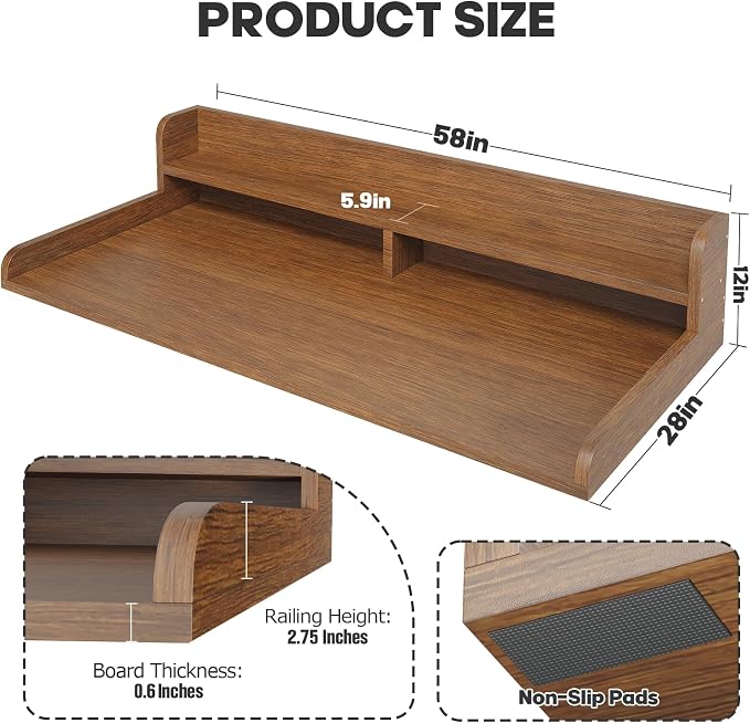 2-Tier Washer Dryer Countertop with 2.75" H Edge Rails, 58" W x 28" D Laundry Countertop for Folding Clothes, Washer and Dryer Topper with Non-Slip Pad (Brown) - Image 5