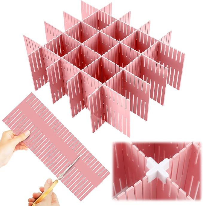 Blosssound 15 Pcs 5.12 Tall Drawer Divider Adjustable Drawer Organizer DIY Ultra Deep Storage Organizer Separator with Fixed Buckle for Underwear Socks Dormitory Office Kitchen Bedroom(Pink) by Blosssound