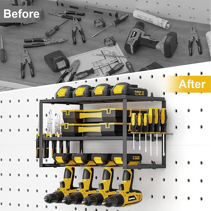 Spacecare Power Tool Organizer- Power Drill Tool Holder- Heavy Duty Tool Shelf & 1 Pack 3 Layers Tool Rack Cordless Drill Holder- Floating Tool Shelf Wall Mounted Tool Storage Rack for 4 Drill Holders - Image 6