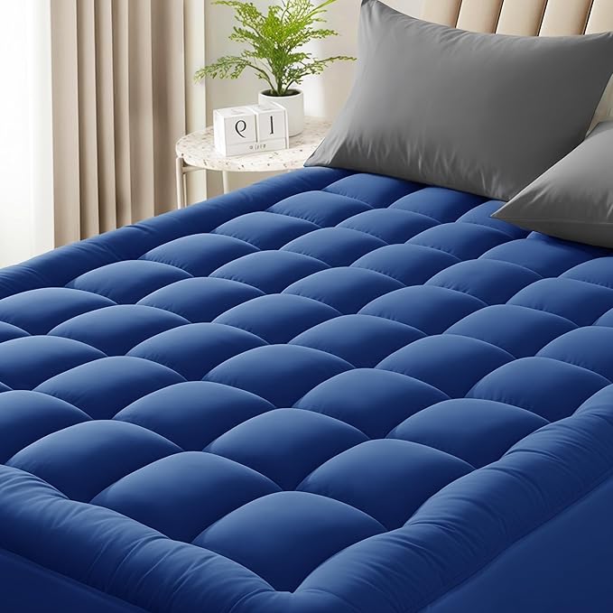 Quilted Mattress Pad Pillow Top Mattress Cover Protector Cooling Soft for Breathable Padded Deep Pocket 8-21 Fitted Supportive(Blue,Full Size)
