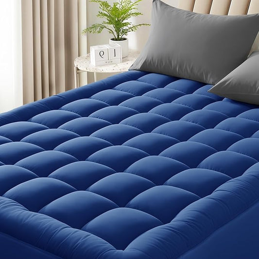 Quilted Mattress Pad Pillow Top Mattress Cover Protector Cooling Soft for Breathable Padded Deep Pocket 8-21 Fitted Supportive(Blue,Full Size)